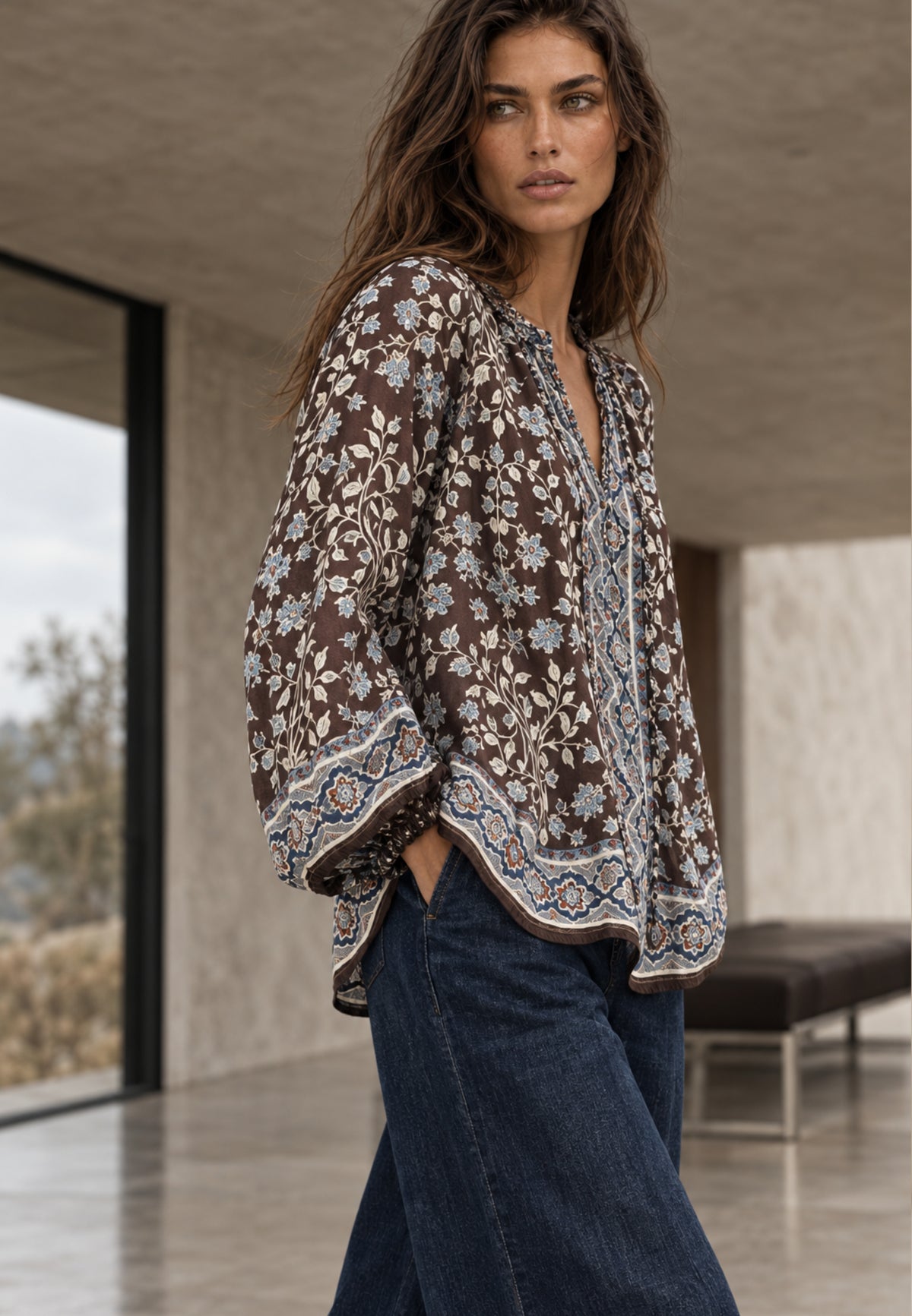 Bluse MOCHA BLOOM aus Viskose Satin