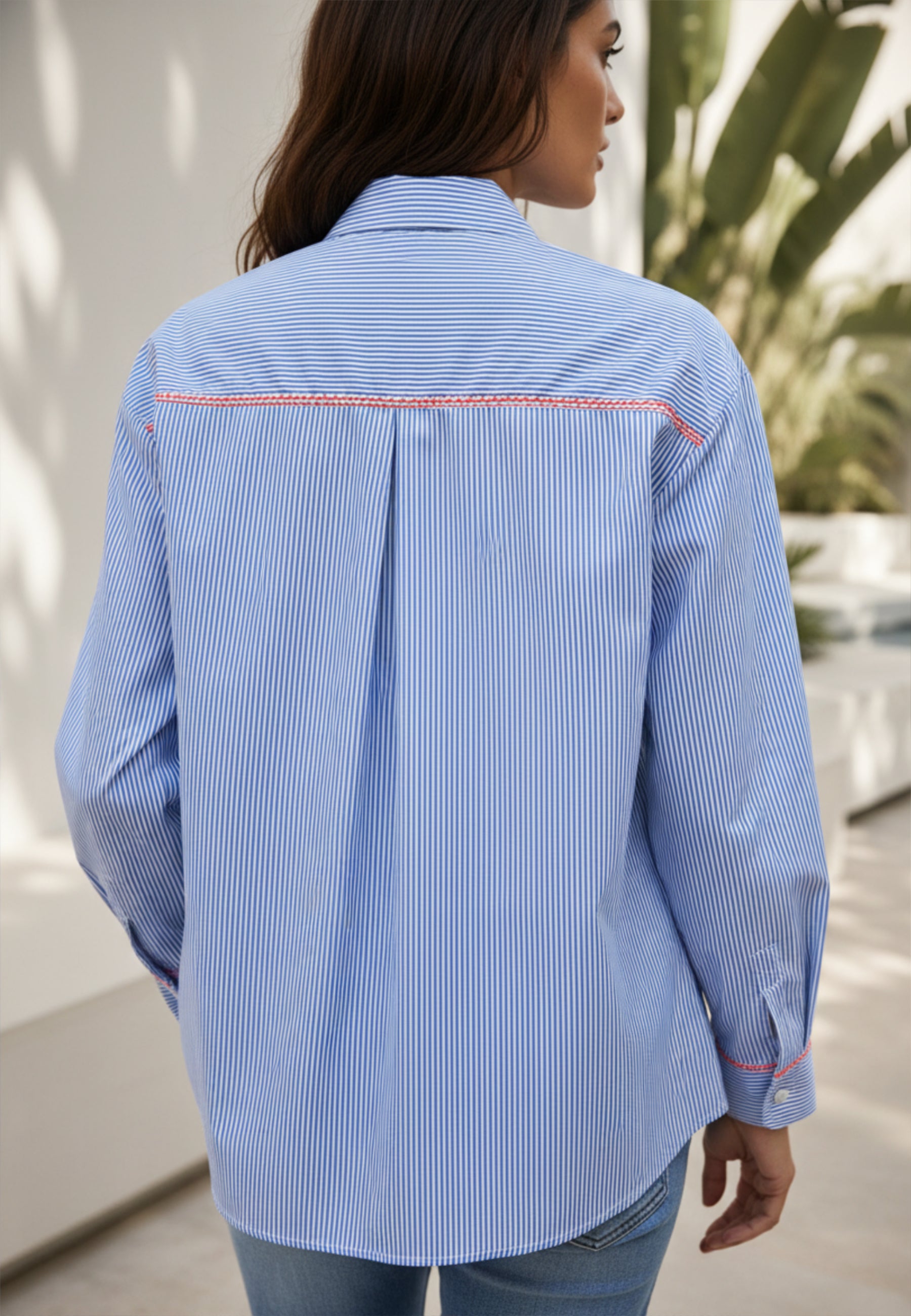 Streifenbluse BLUE EDGE aus reiner Baumwolle mit Stickerei
