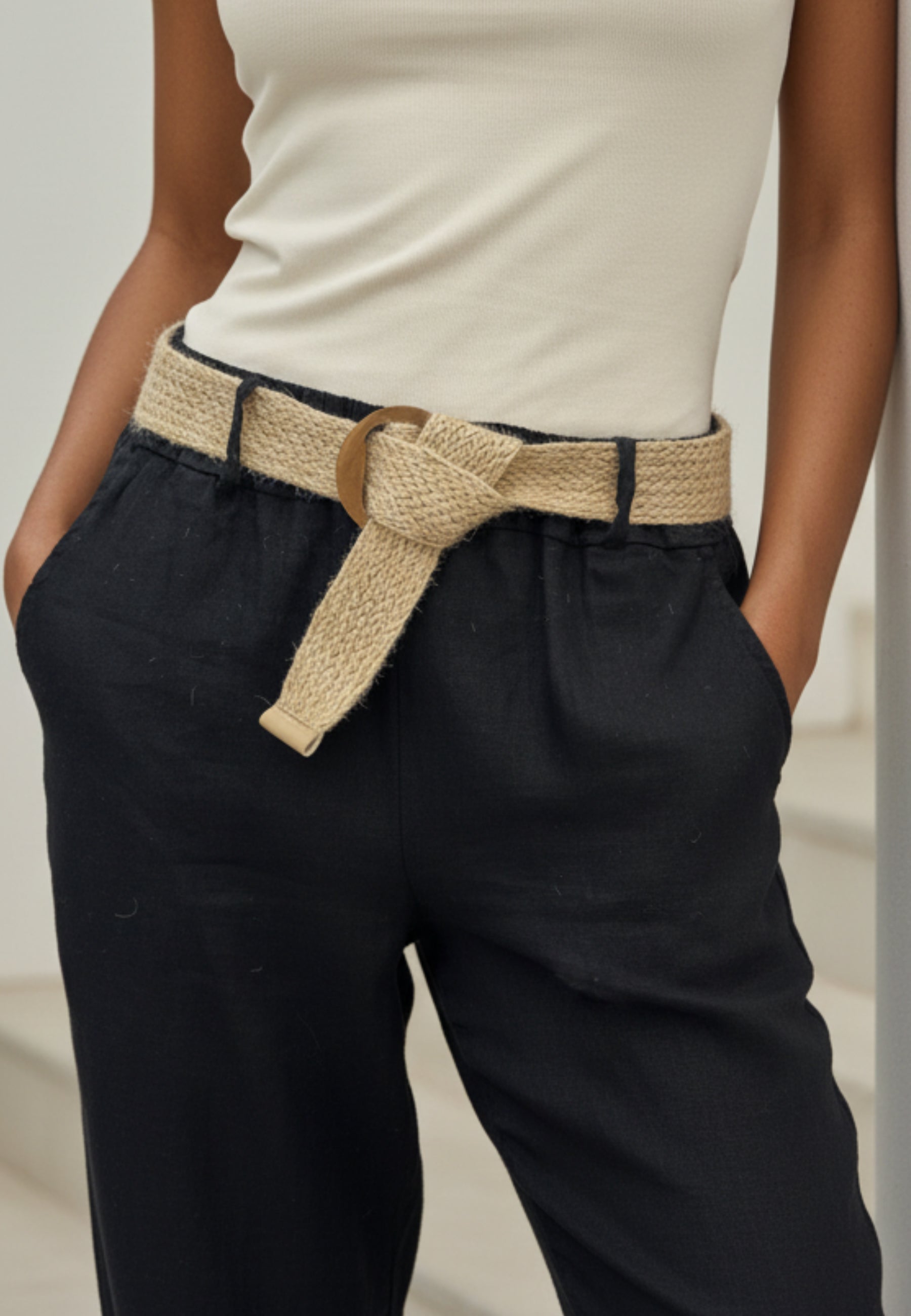 Leinenhose PURE LINEN mit Flechtgürtel