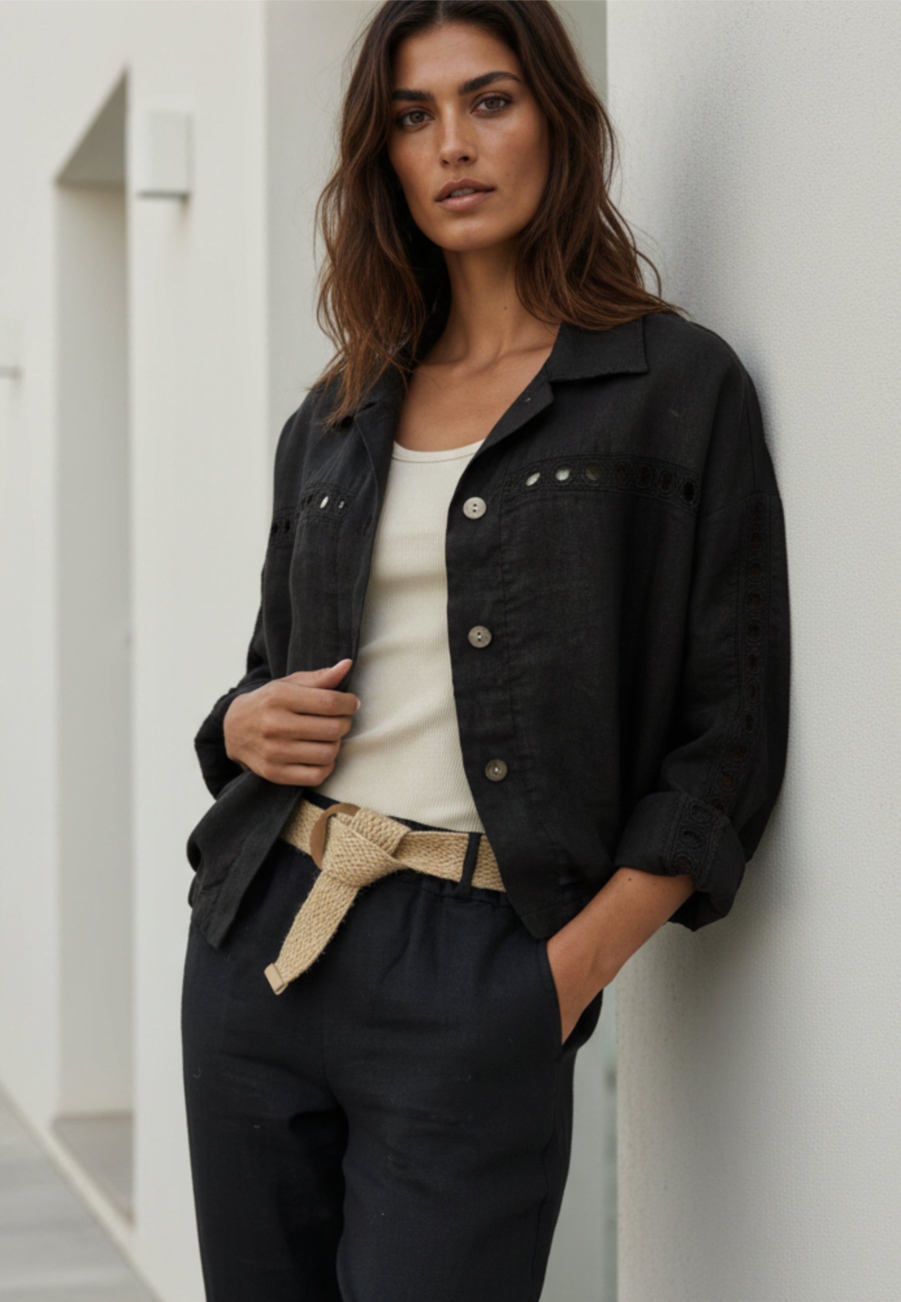 Blouson PURE LINEN mit Lochstickerei