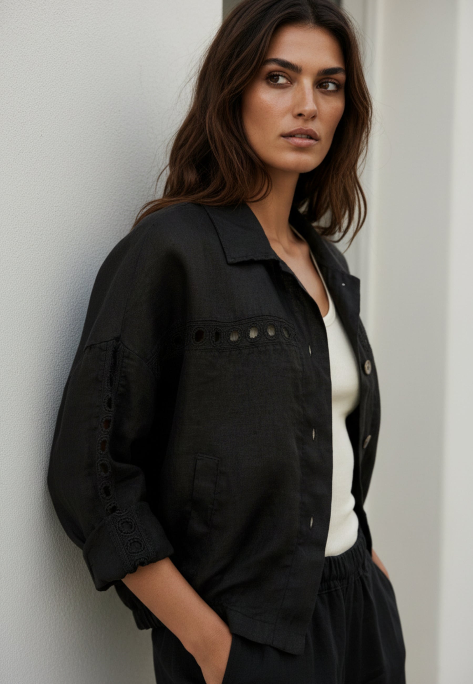 Blouson PURE LINEN mit Lochstickerei