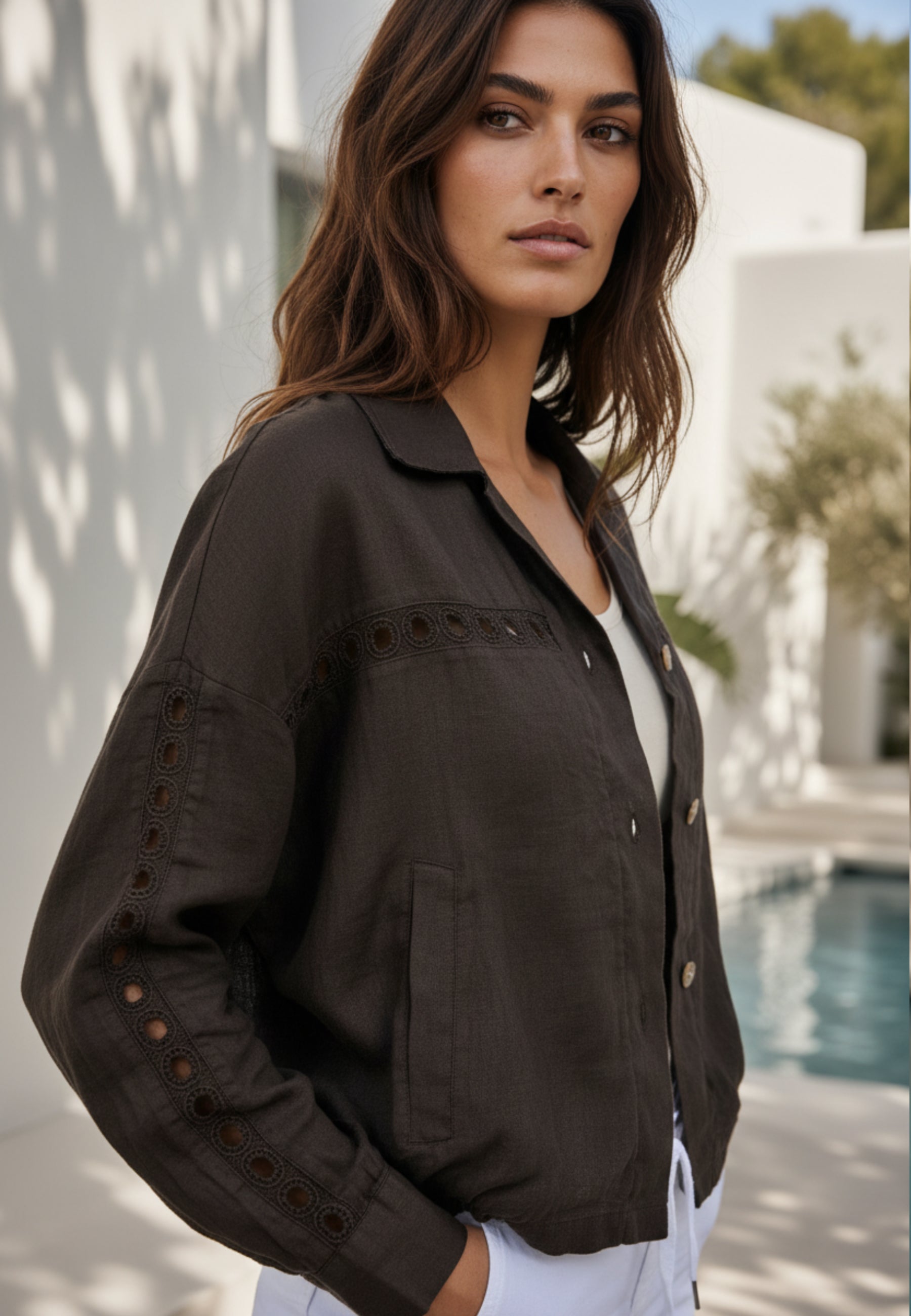 Blouson PURE LINEN mit Lochstickerei