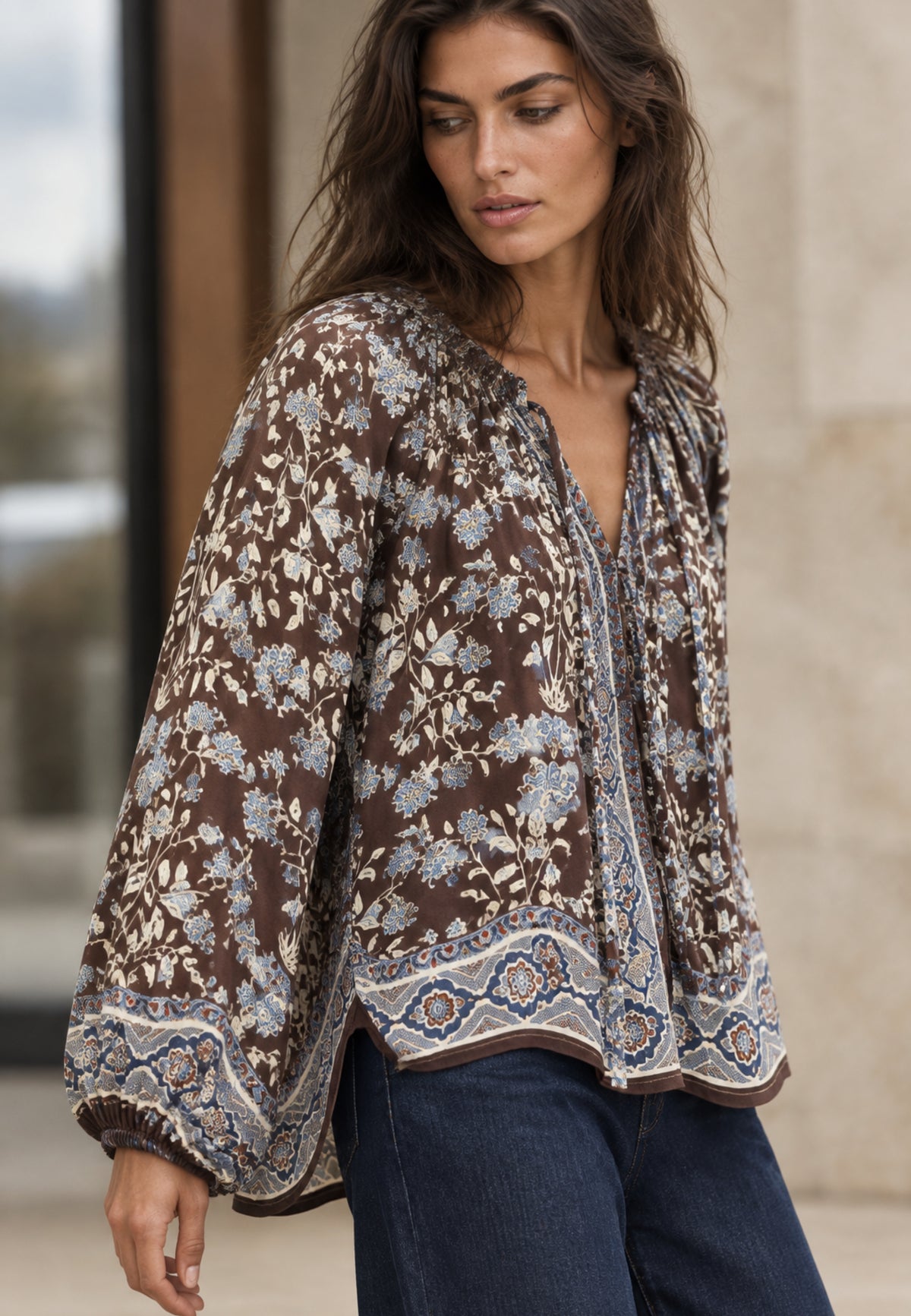 Bluse MOCHA BLOOM aus Viskose Satin