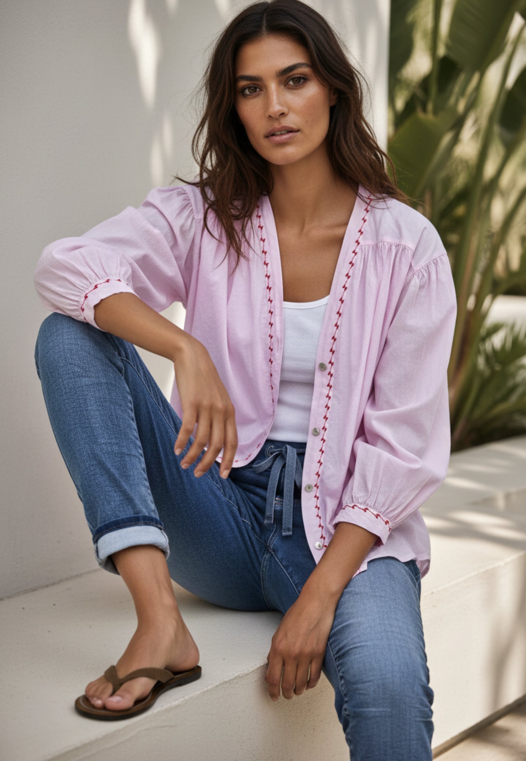 Bluse ROSE REBEL – leichte Baumwollbluse in rosa mit Stickerei