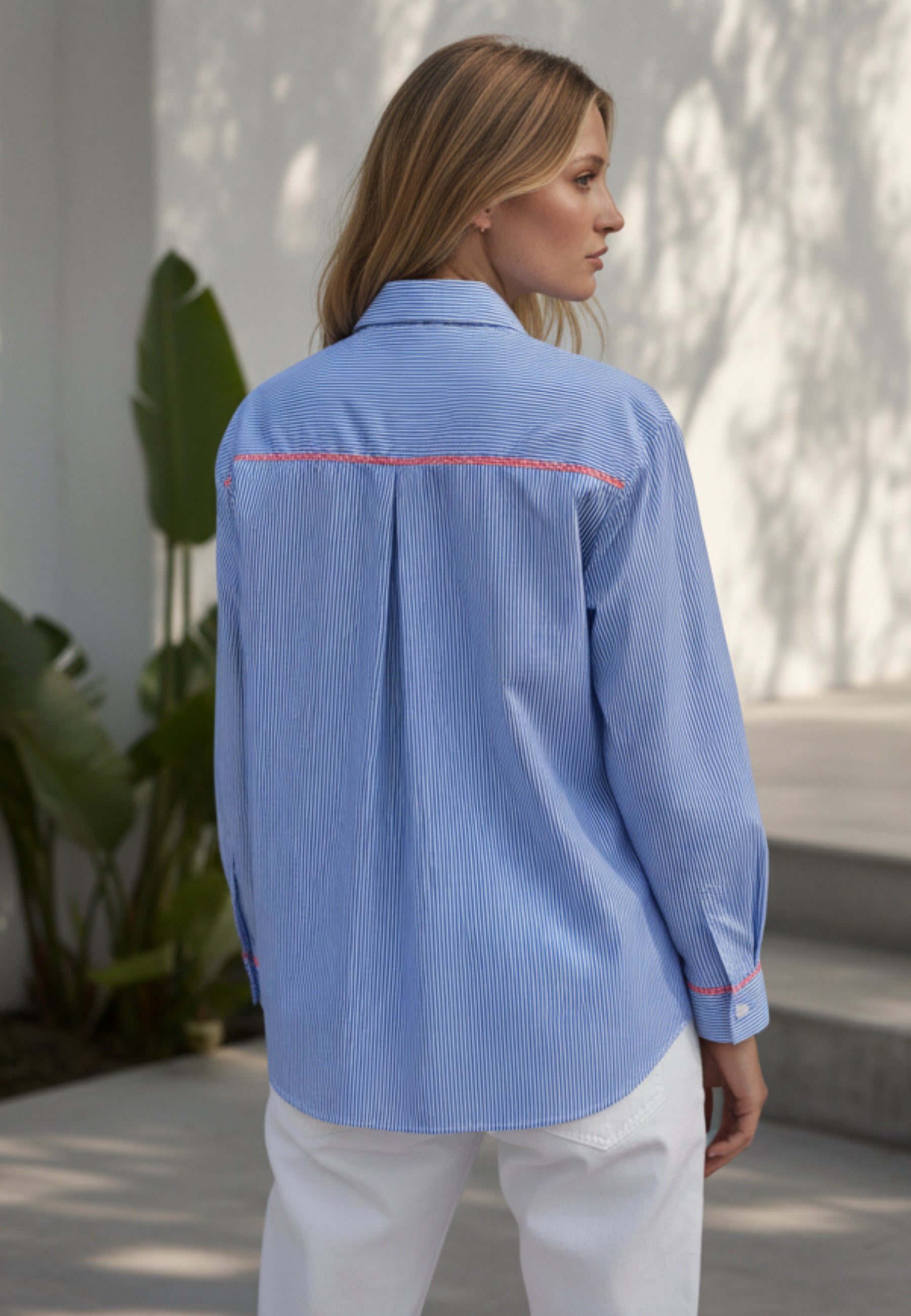 Streifenbluse BLUE EDGE aus reiner Baumwolle mit Stickerei