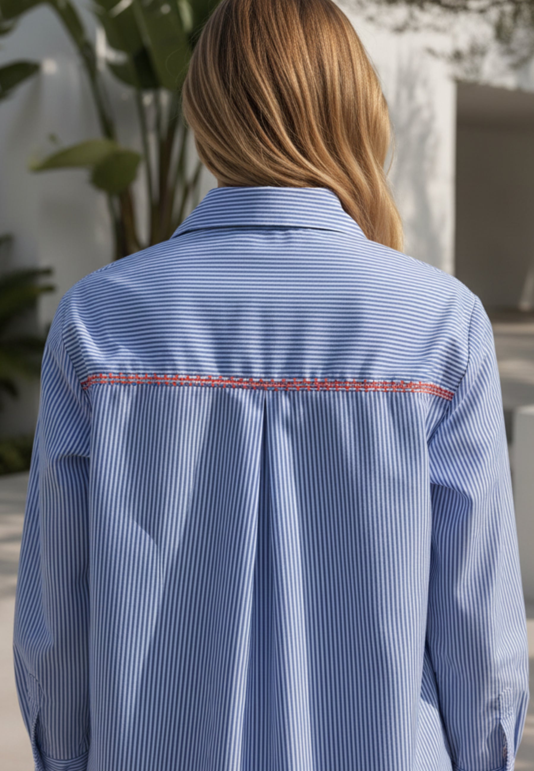 Streifenbluse BLUE EDGE aus reiner Baumwolle mit Stickerei