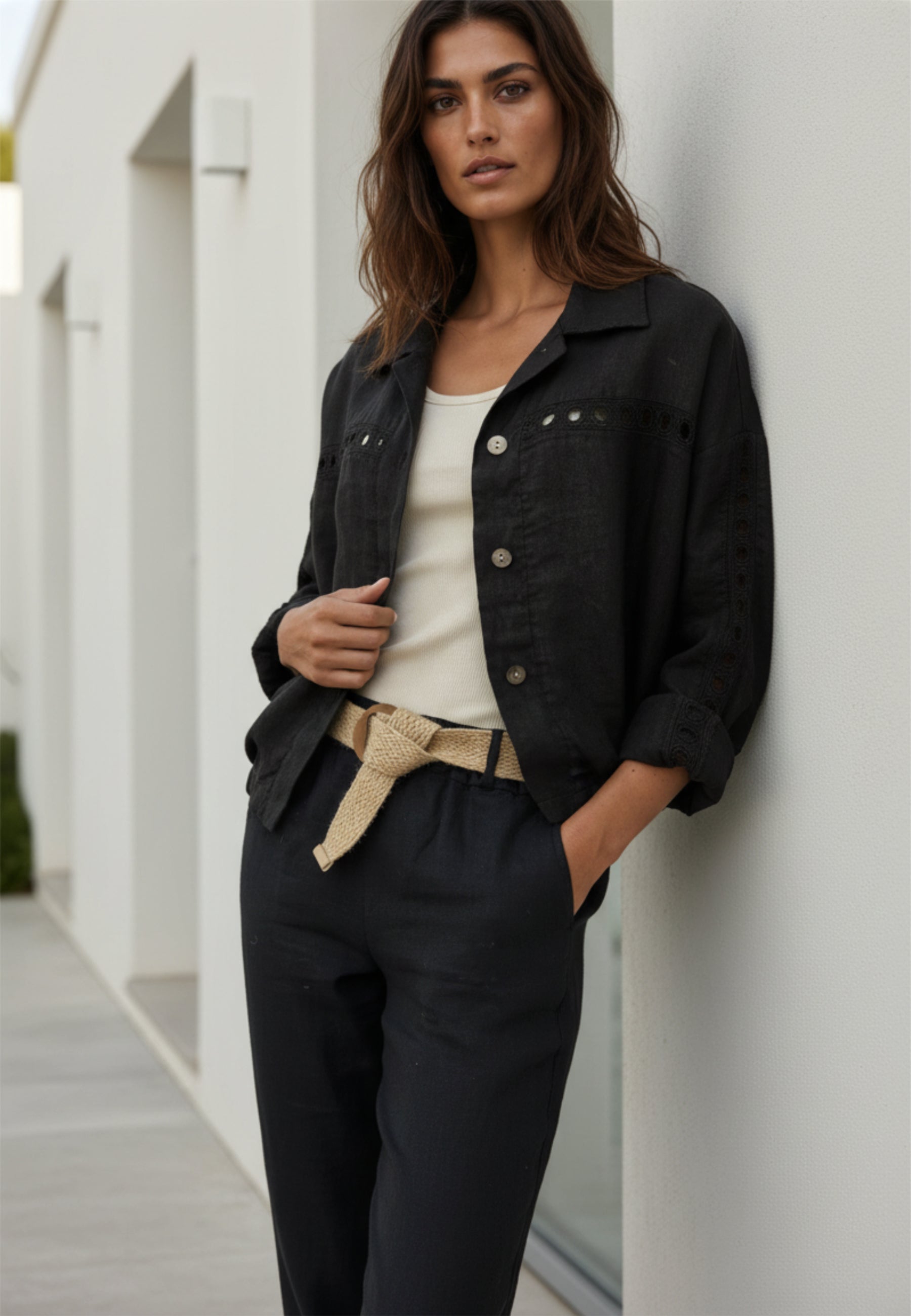 Leinenhose PURE LINEN mit Flechtgürtel