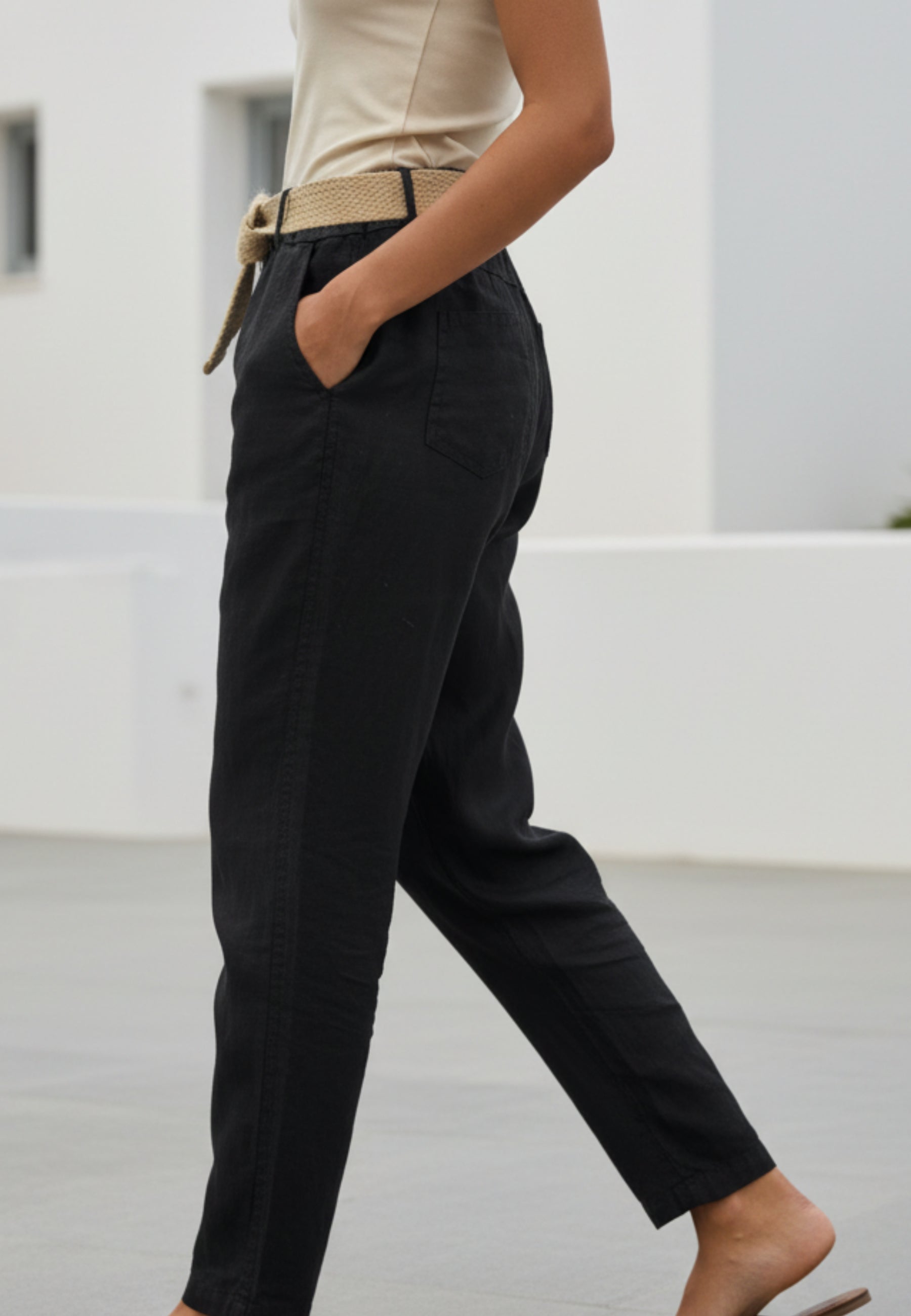 Leinenhose PURE LINEN mit Flechtgürtel
