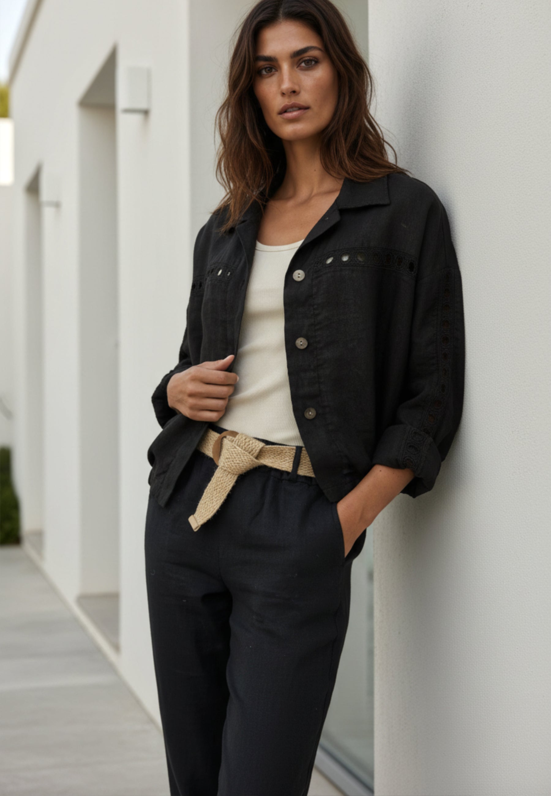 Blouson PURE LINEN mit Lochstickerei