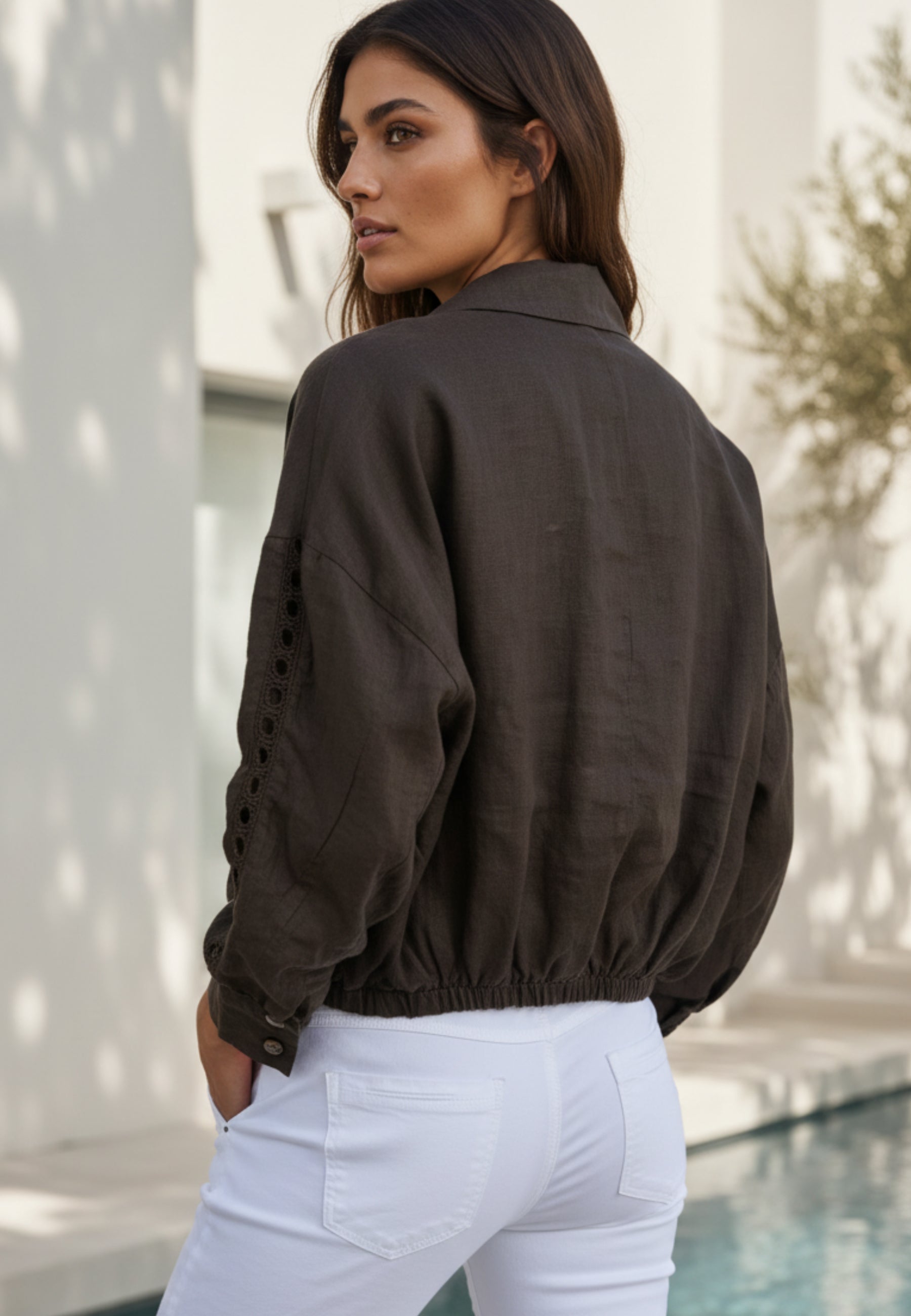 Blouson PURE LINEN mit Lochstickerei