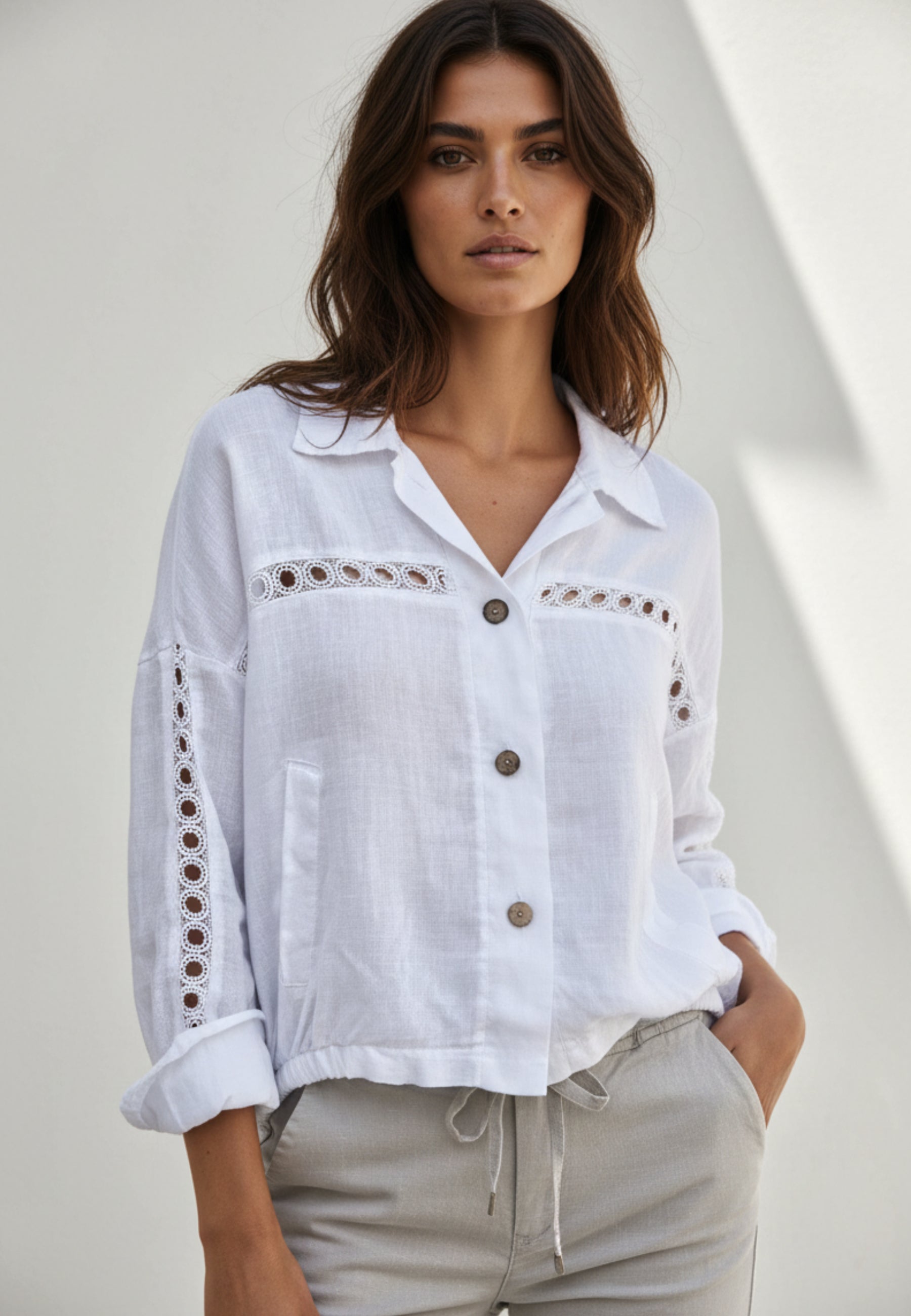 Blouson PURE LINEN mit Lochstickerei