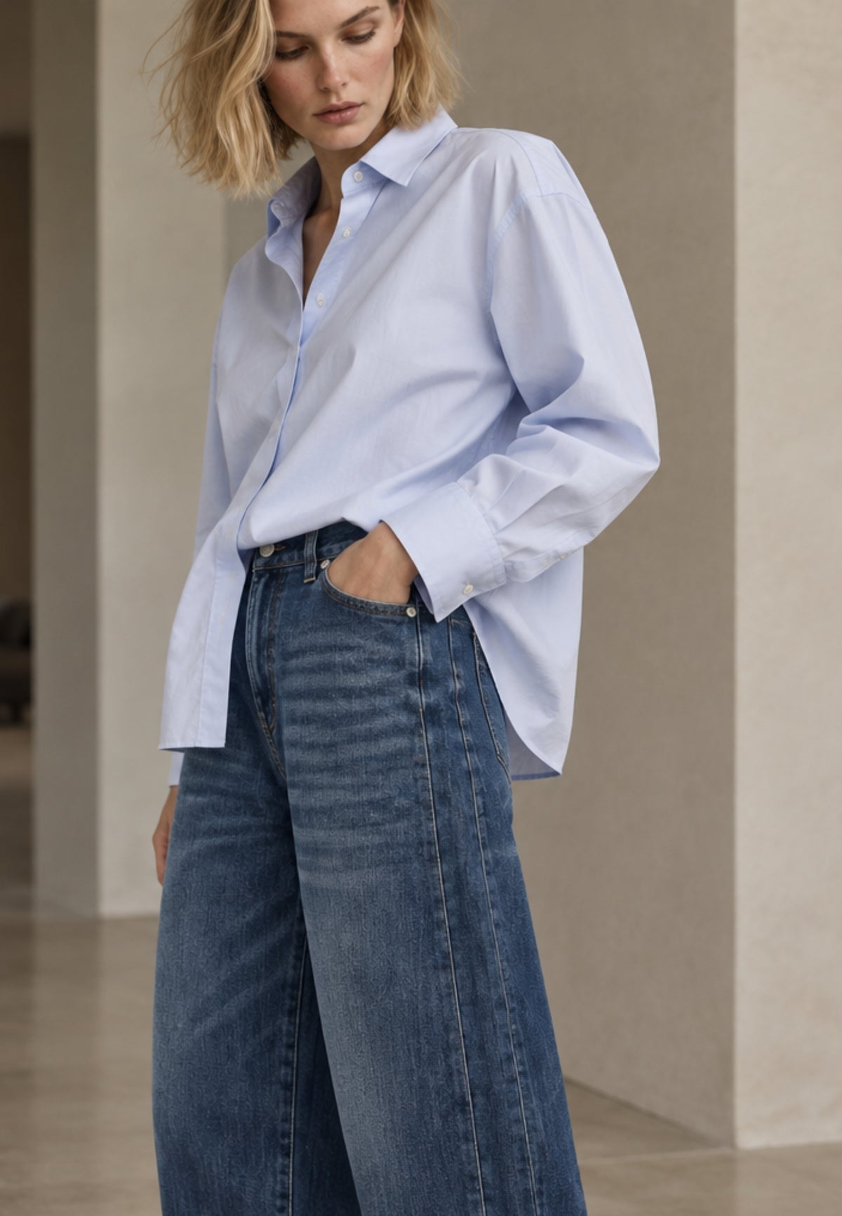 Barrel Jeans BLUE CURVE aus elastischem Denim